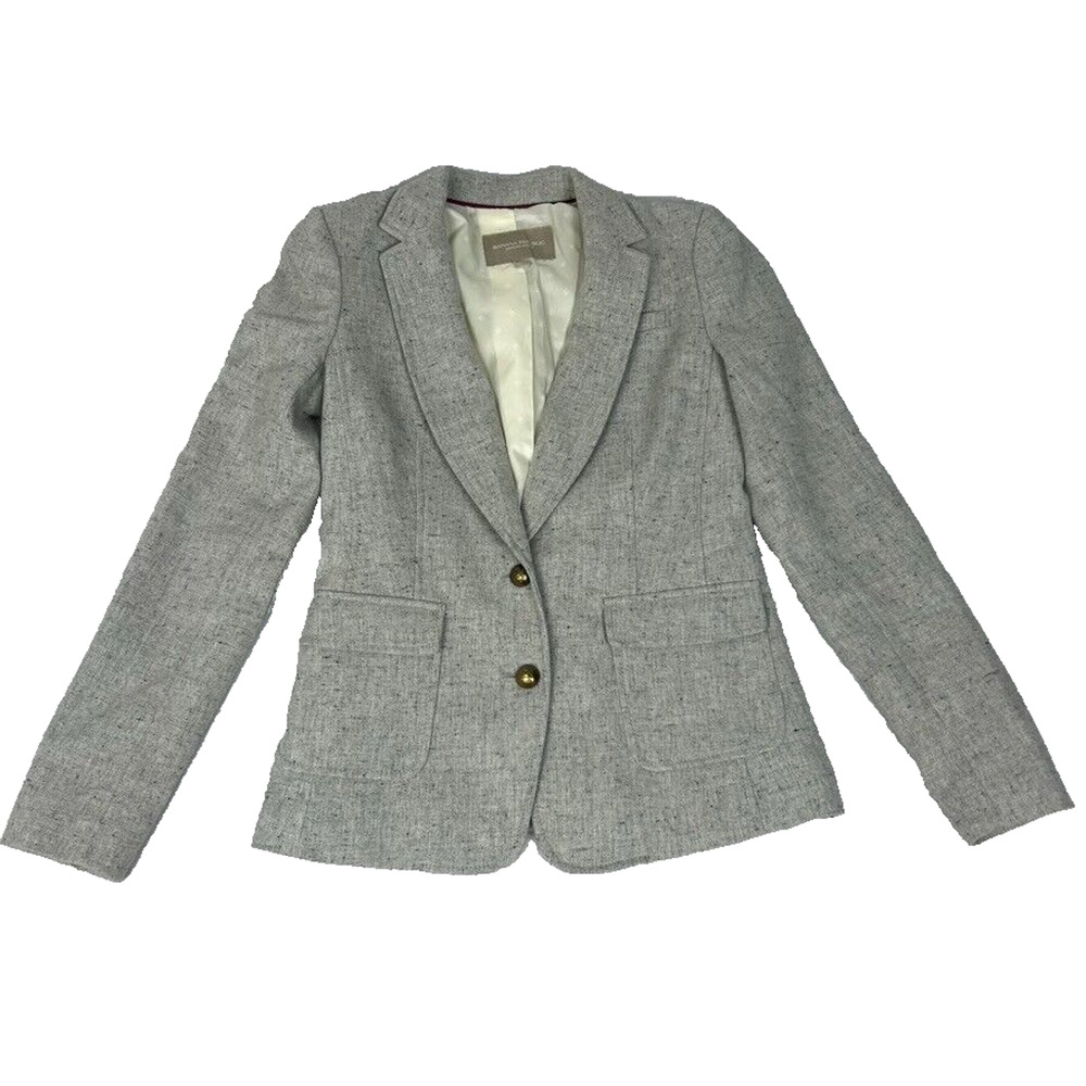 Banana Republic Blazer Jacket Womens Size 0 Grey Speckled Two Button